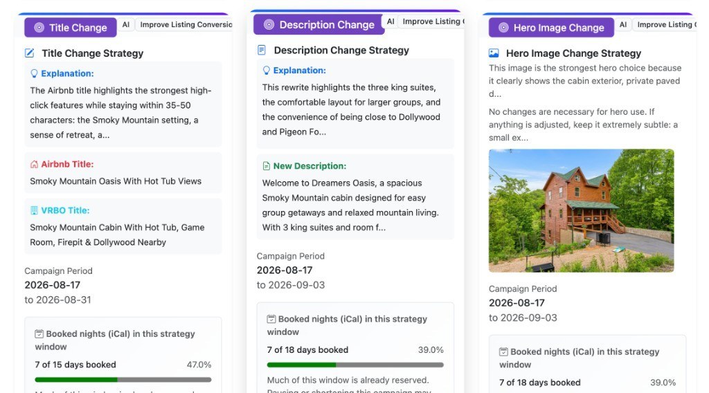 Title, description, and hero-image recommendations — copy them onto your listing